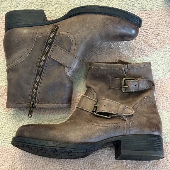 Artisan Zigi Elicia Brown Leather Moto Buckle Ankle Boots Biker Motorcycle Boho - Picture 5 of 9